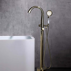 Modern Floor Mounted Bathtub Faucet in Brass with Gold Finish