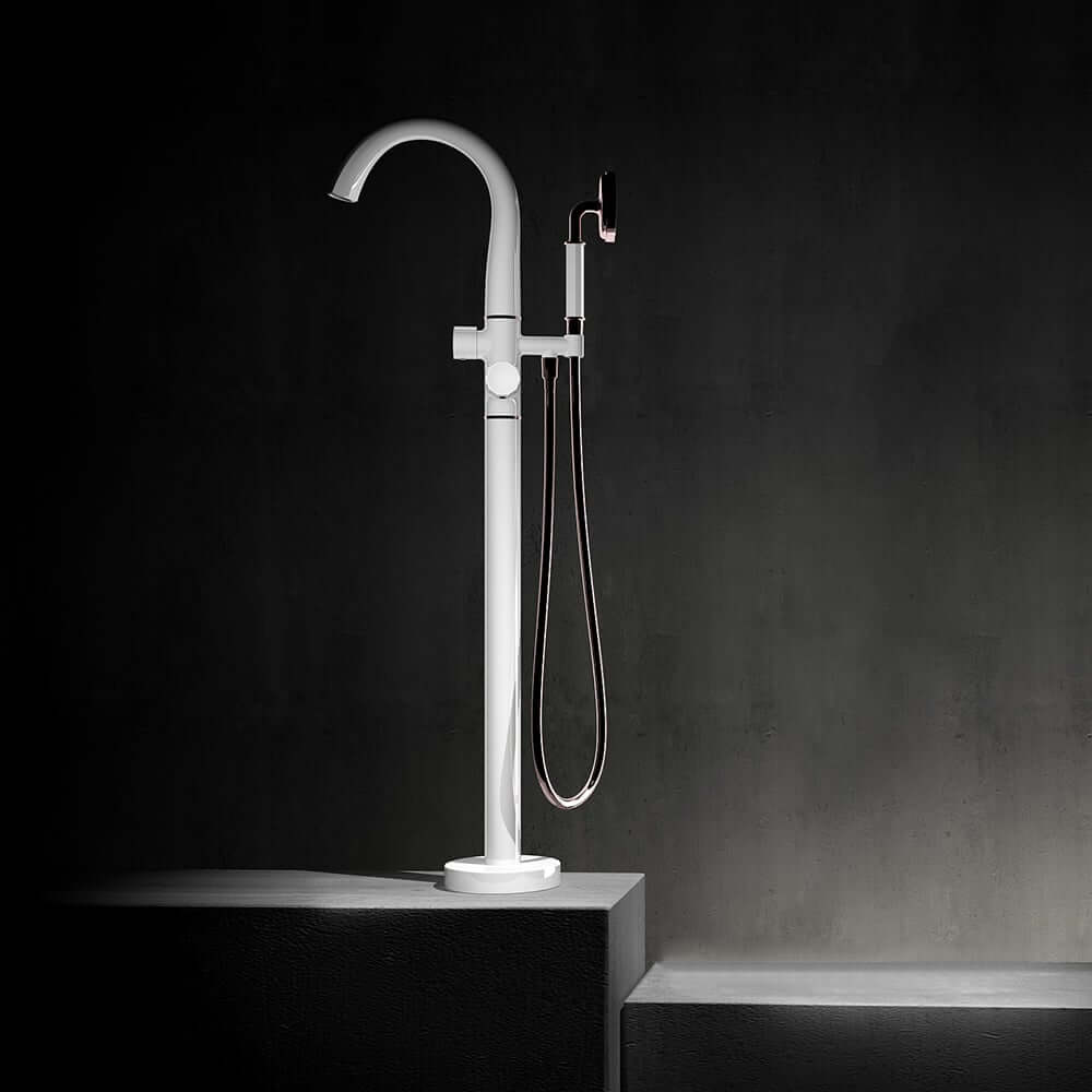 Modern Floor Mounted Bathtub Faucet in Brass with Gold Finish