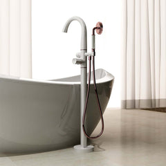 Modern Floor Mounted Bathtub Faucet in Brass with Gold Finish
