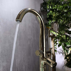 Modern Floor Mounted Bathtub Faucet in Brass with Gold Finish