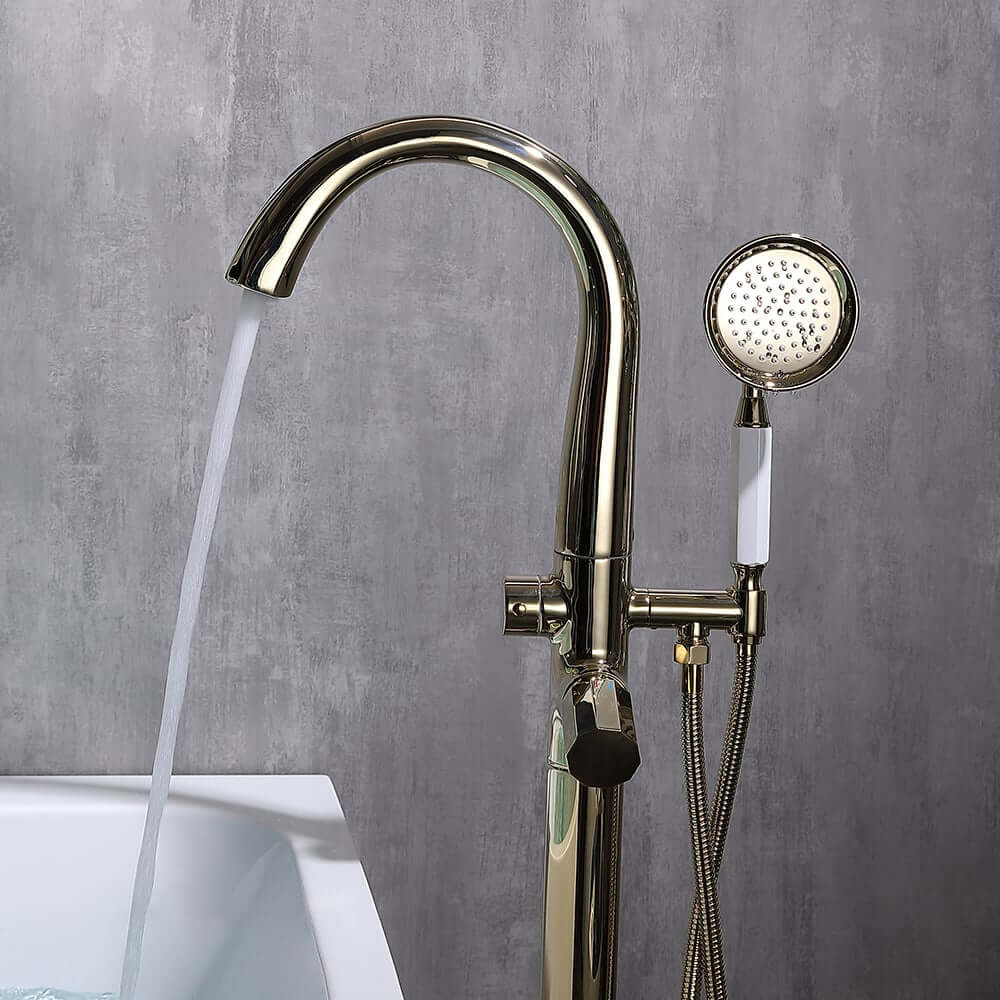 Modern Floor Mounted Bathtub Faucet in Brass with Gold Finish