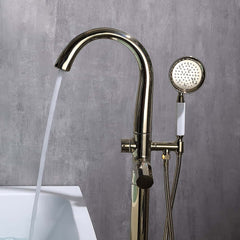 Modern Floor Mounted Bathtub Faucet in Brass with Gold Finish