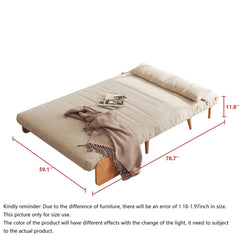 Modern Foldable 2-Seat Sofa in Linen or Velvet Fabric