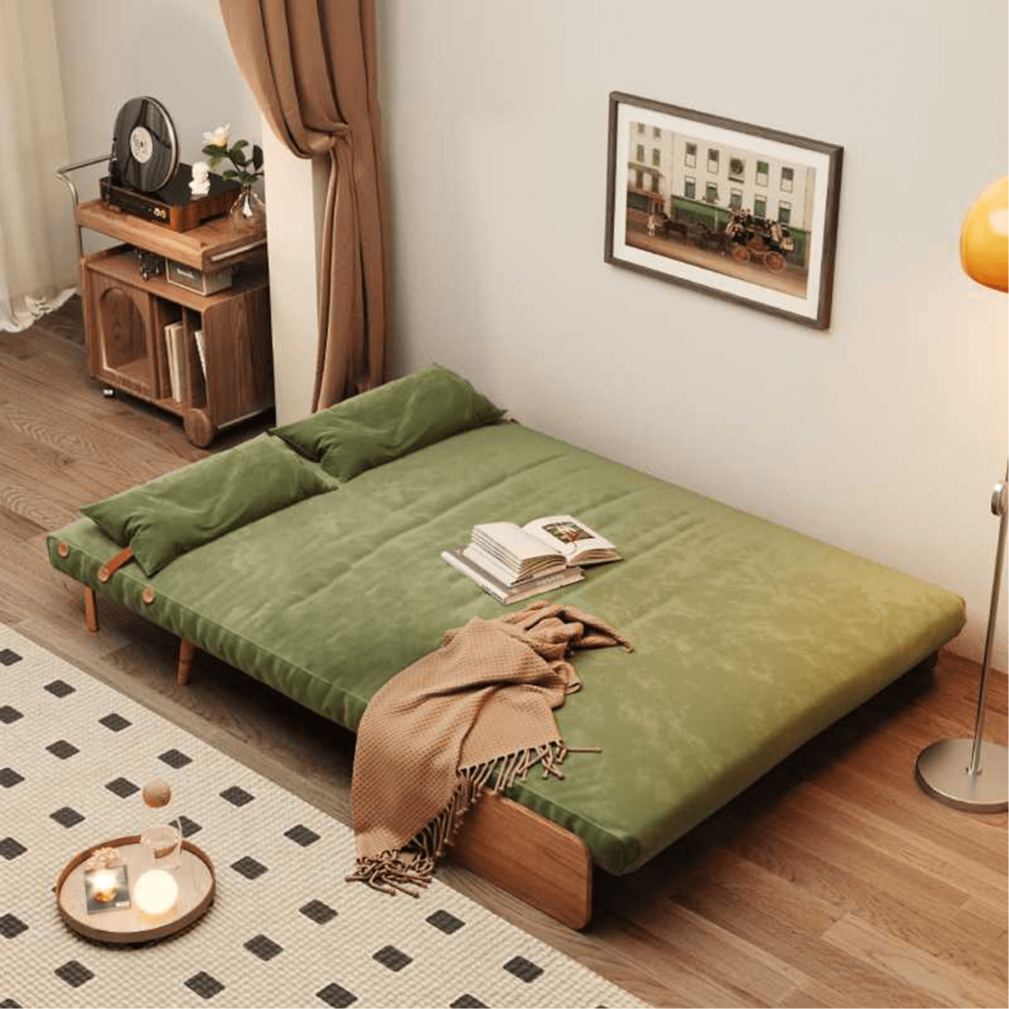 Modern Foldable 2-Seat Sofa in Linen or Velvet Fabric