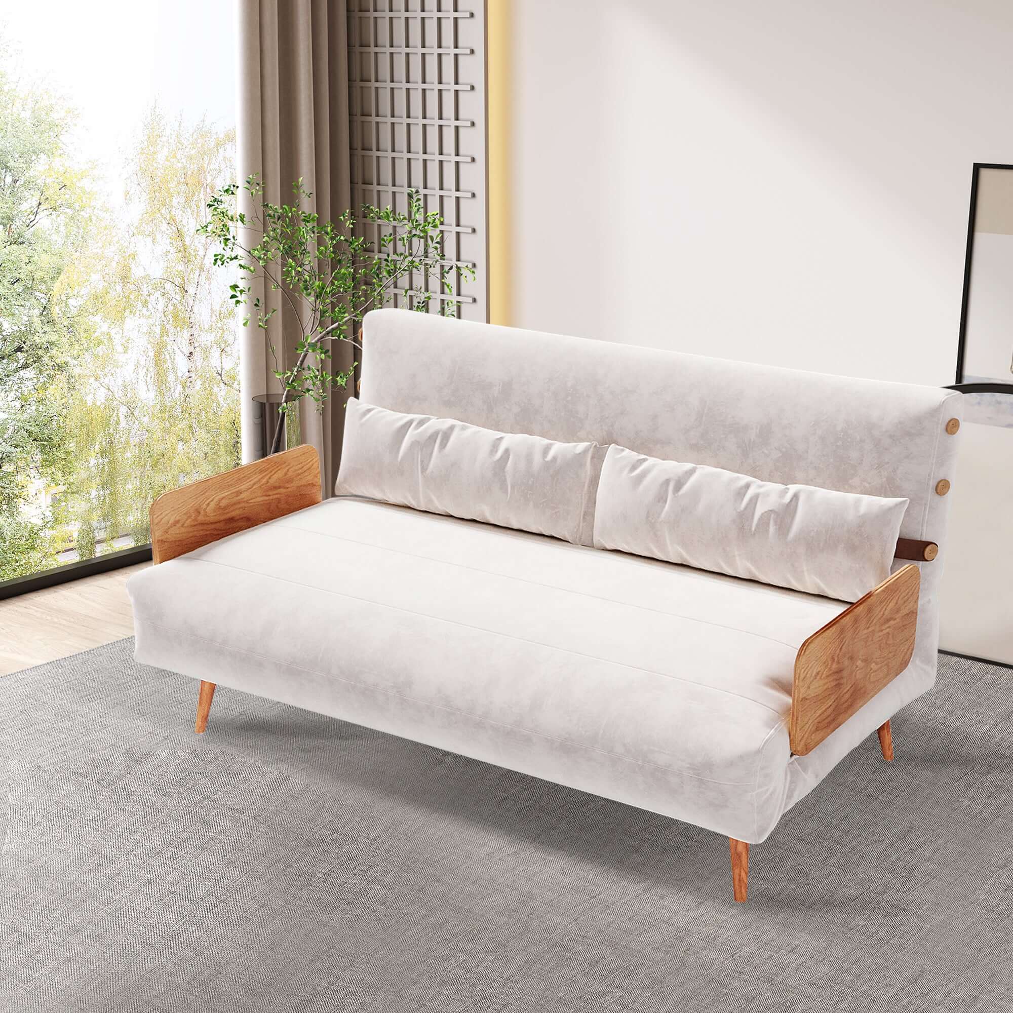 Modern Foldable 2-Seat Sofa in Linen or Velvet Fabric