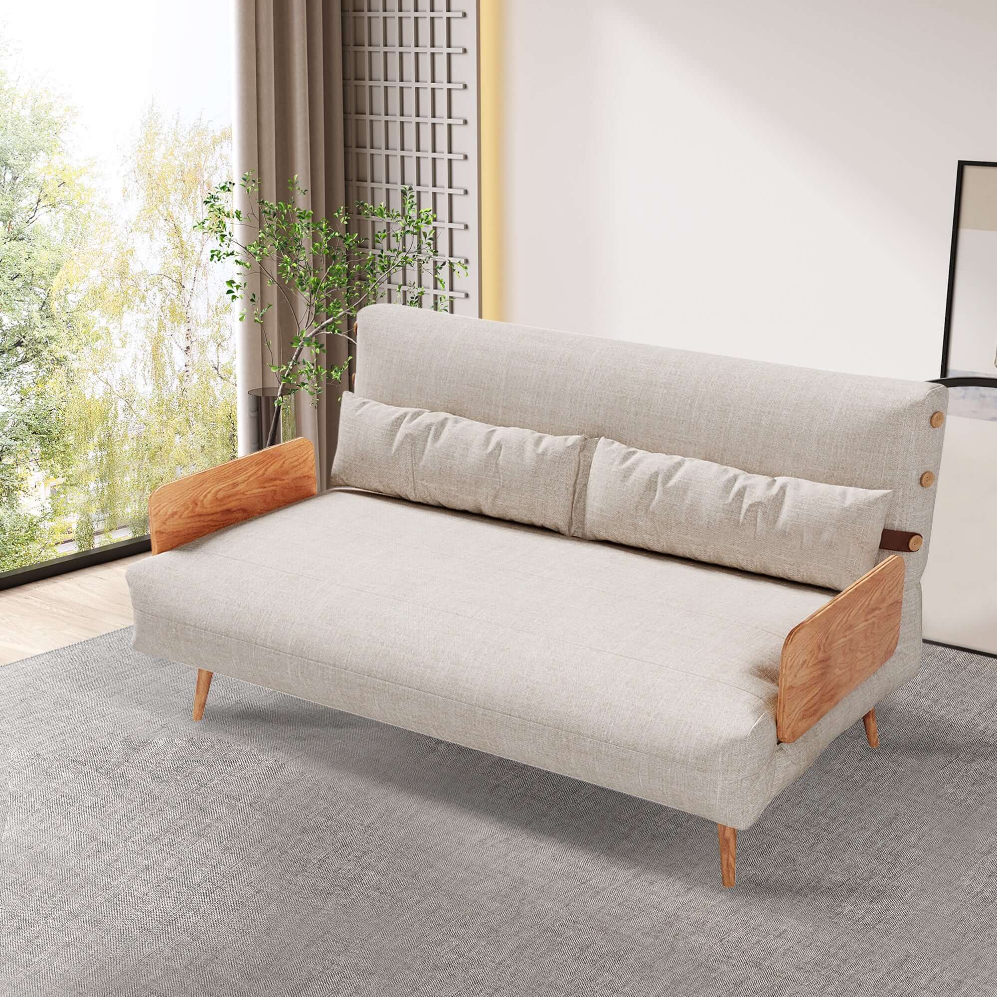 Modern Foldable 2-Seat Sofa in Linen or Velvet Fabric Main Product Image