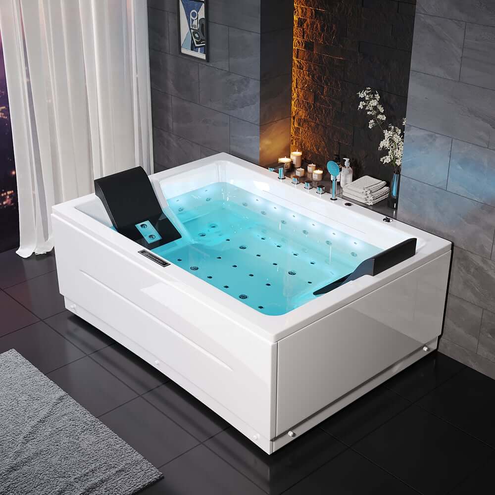 Modern Freestanding Acrylic Back To Wall Bathtub with Chromatherapy Main Product Image