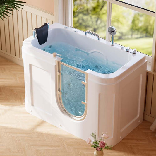 Modern Freestanding Acrylic Back To Wall Bathtub with Hydrotherapy Main Product Image