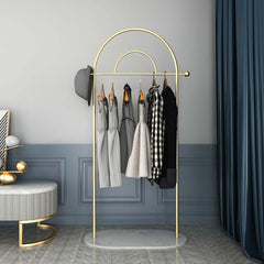 Modern Freestanding Double Arch Coat Rack with Faux Marble Base