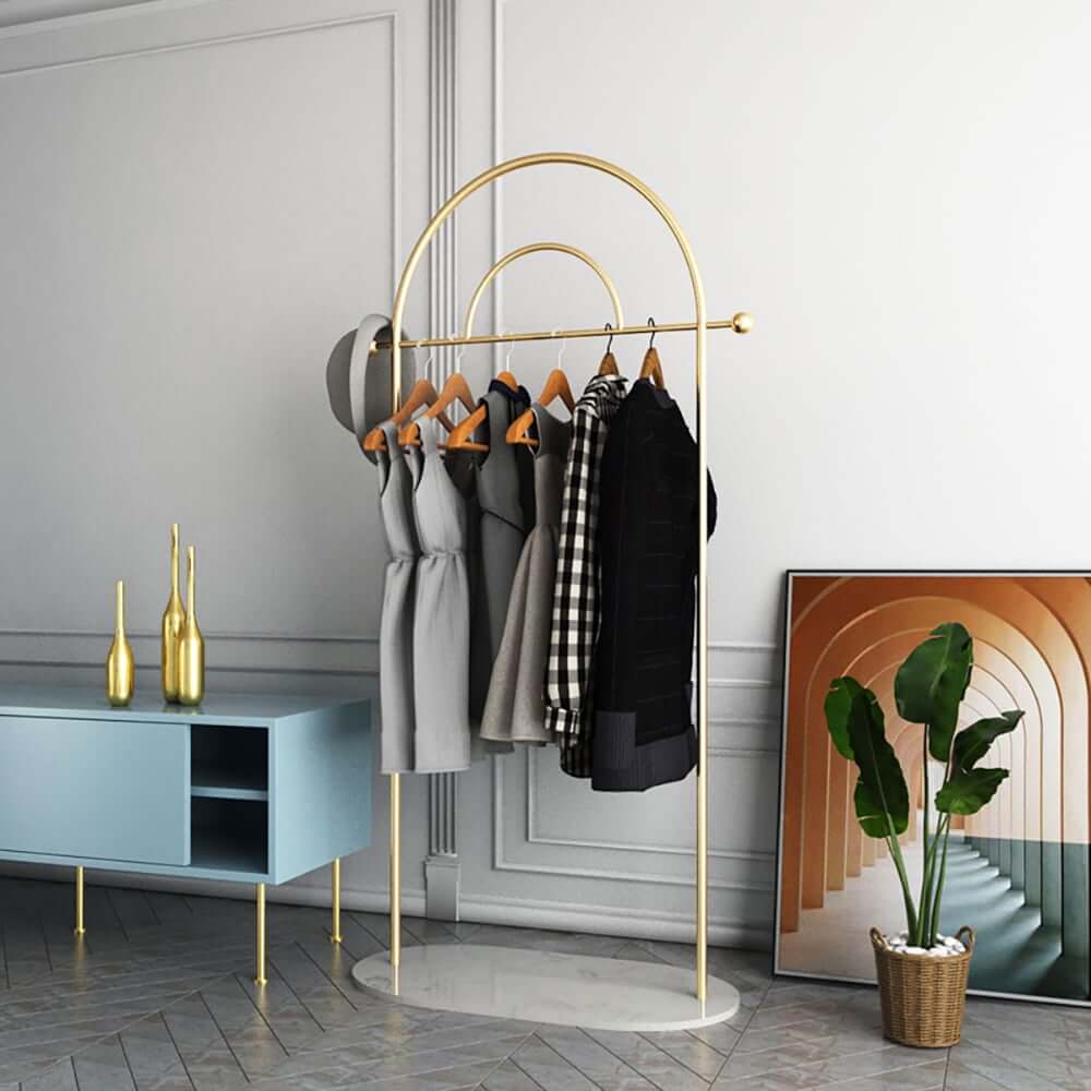 Modern Freestanding Double Arch Coat Rack with Faux Marble Base