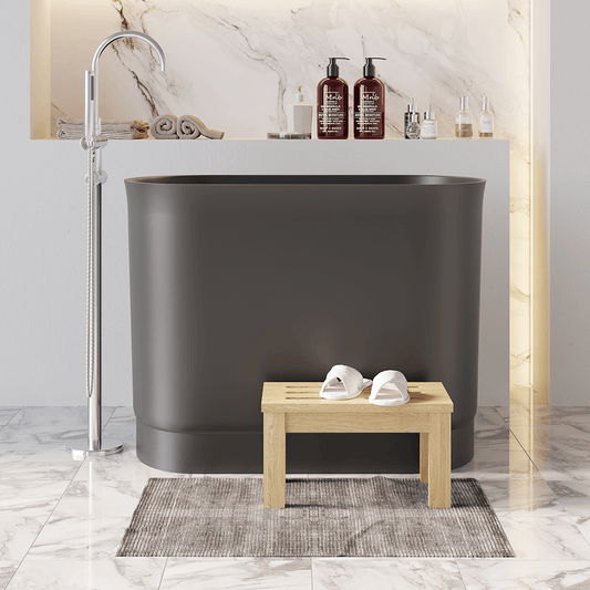 Modern Freestanding Double Ended Soaking Bathtub in Stone Resin