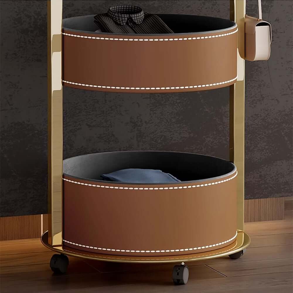 Modern Freestanding Garment Rack with Saddle Leather Trays