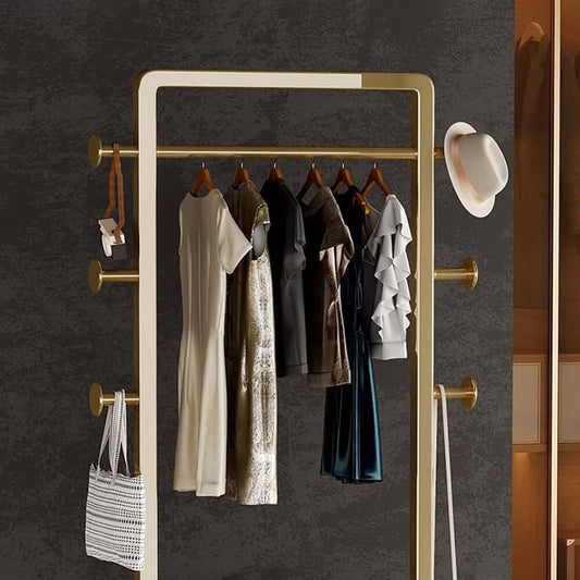 Modern Freestanding Garment Rack with Saddle Leather Trays