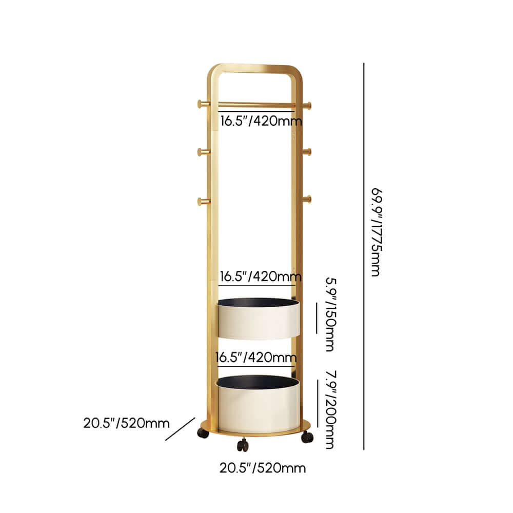 Modern Freestanding Garment Rack with Saddle Leather Trays Dimensions