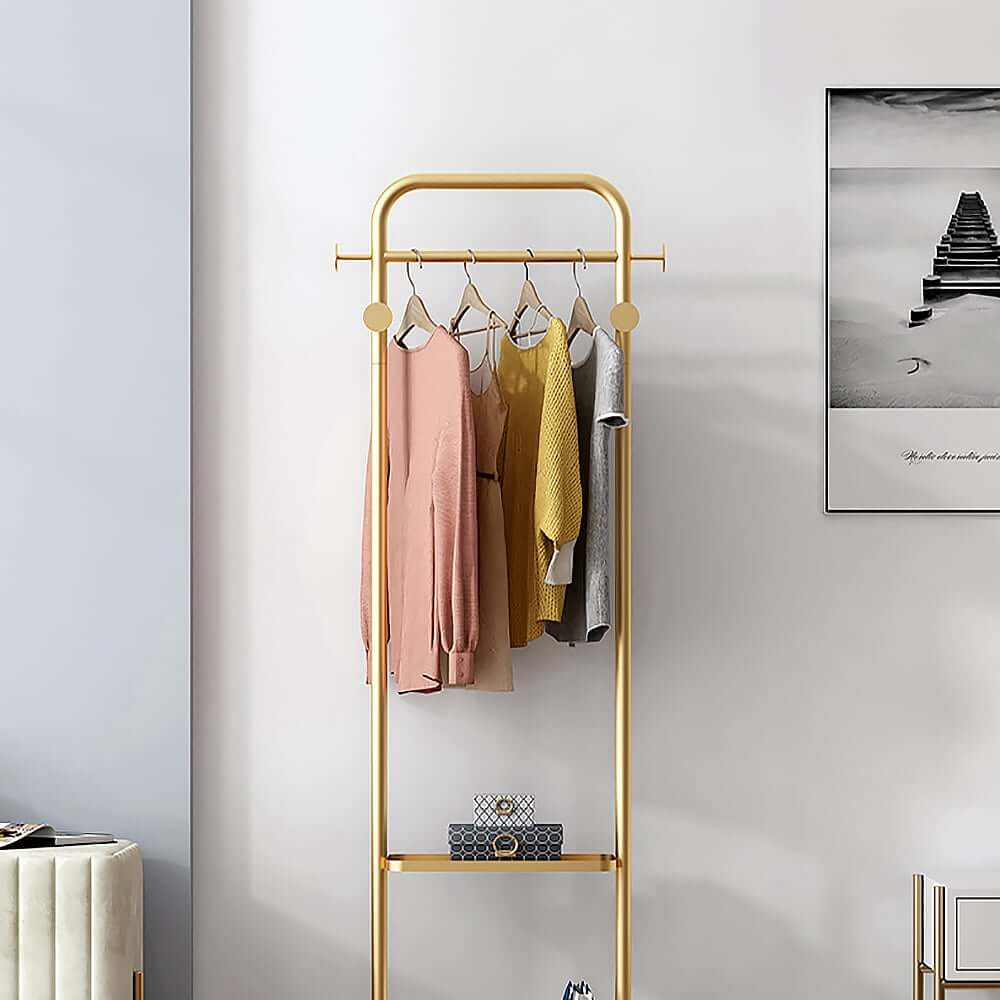 Modern Freestanding Garment Rack with Shelf and Marble Base
