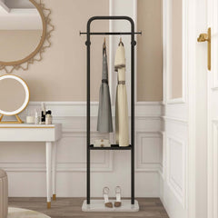 Modern Freestanding Garment Rack with Shelf and Marble Base