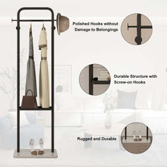 Modern Freestanding Garment Rack with Shelf and Marble Base