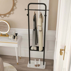 Modern Freestanding Garment Rack with Shelf and Marble Base