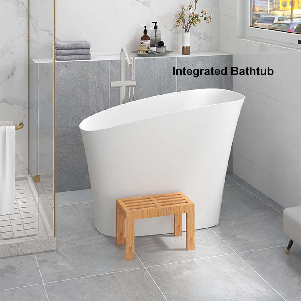 Modern Freestanding Single Slipper Bathtub with Integrated Seat