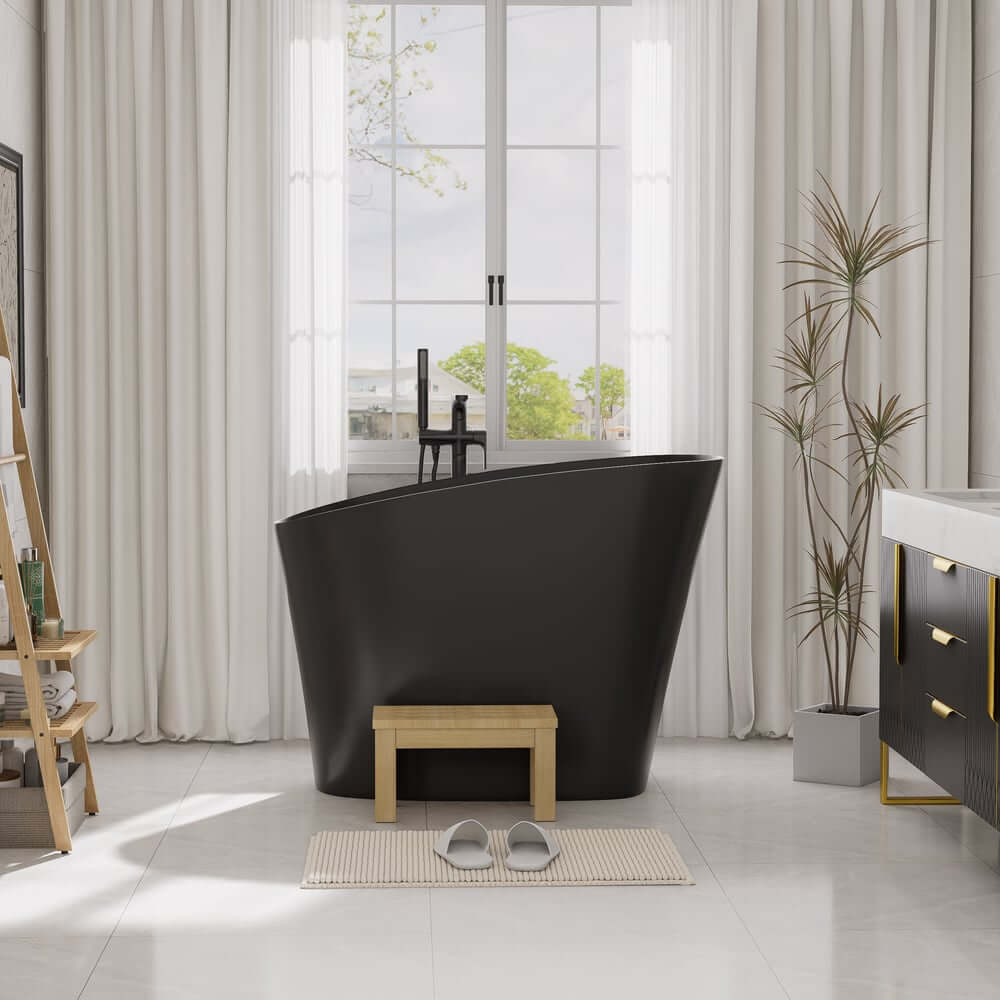 Modern Freestanding Single Slipper Bathtub with Integrated Seat