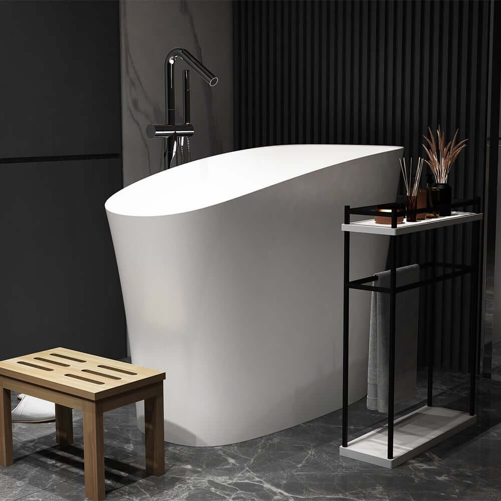 Modern Freestanding Single Slipper Bathtub with Integrated Seat