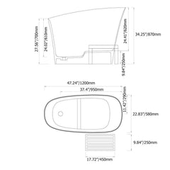Modern Freestanding Single Slipper Bathtub with Integrated Seat Dimensions