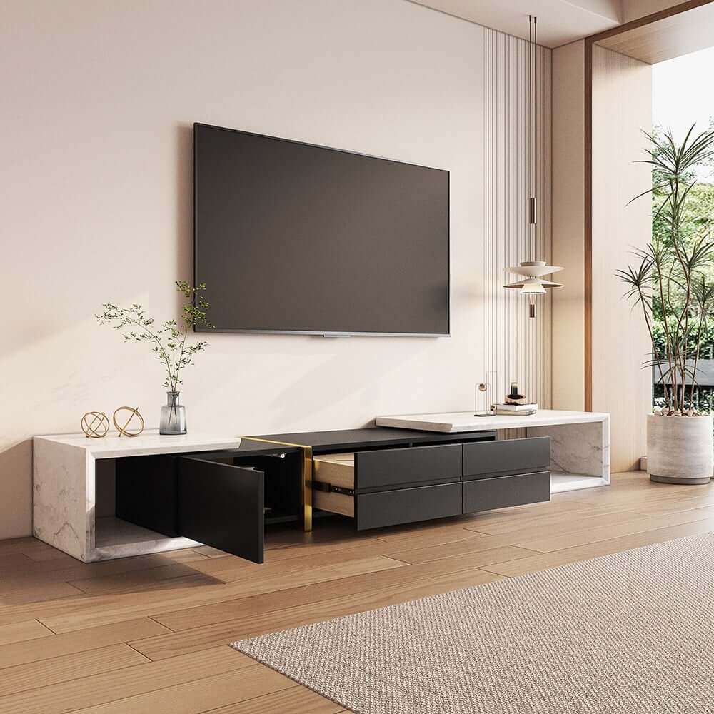 Modern Freestanding TV Stand With Drawers - Stainless Steel