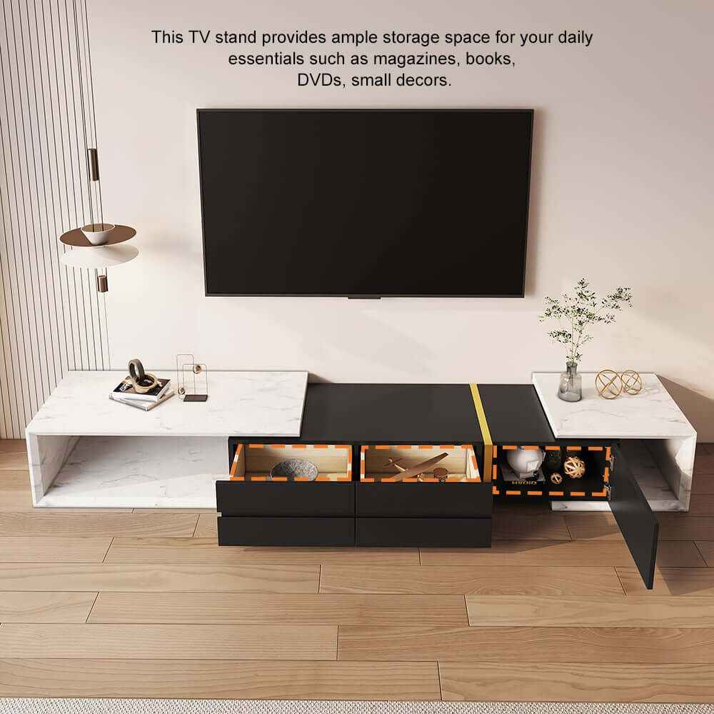 Modern Freestanding TV Stand With Drawers - Stainless Steel