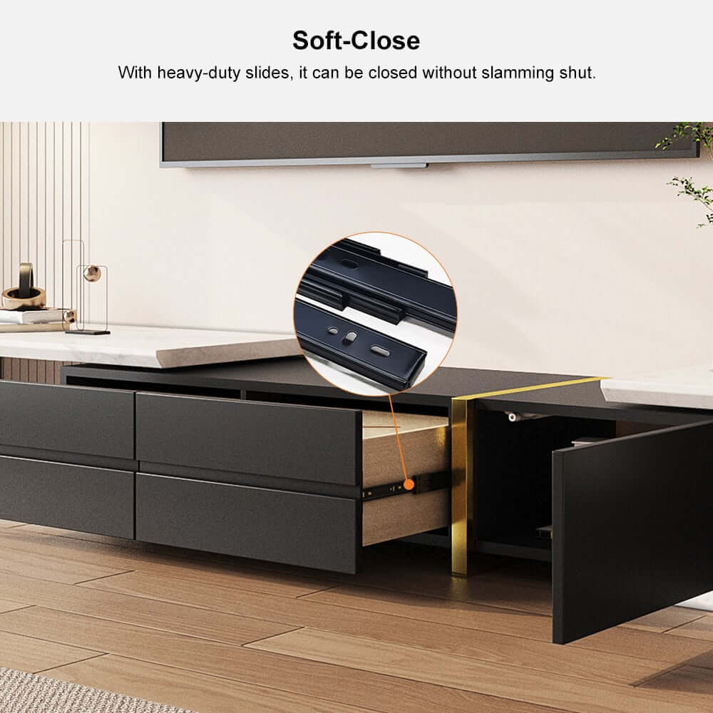 Modern Freestanding TV Stand With Drawers - Stainless Steel