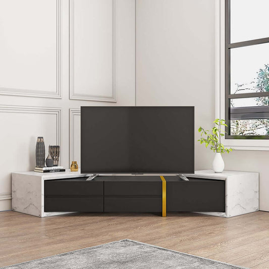 Modern Freestanding TV Stand With Drawers - Stainless Steel