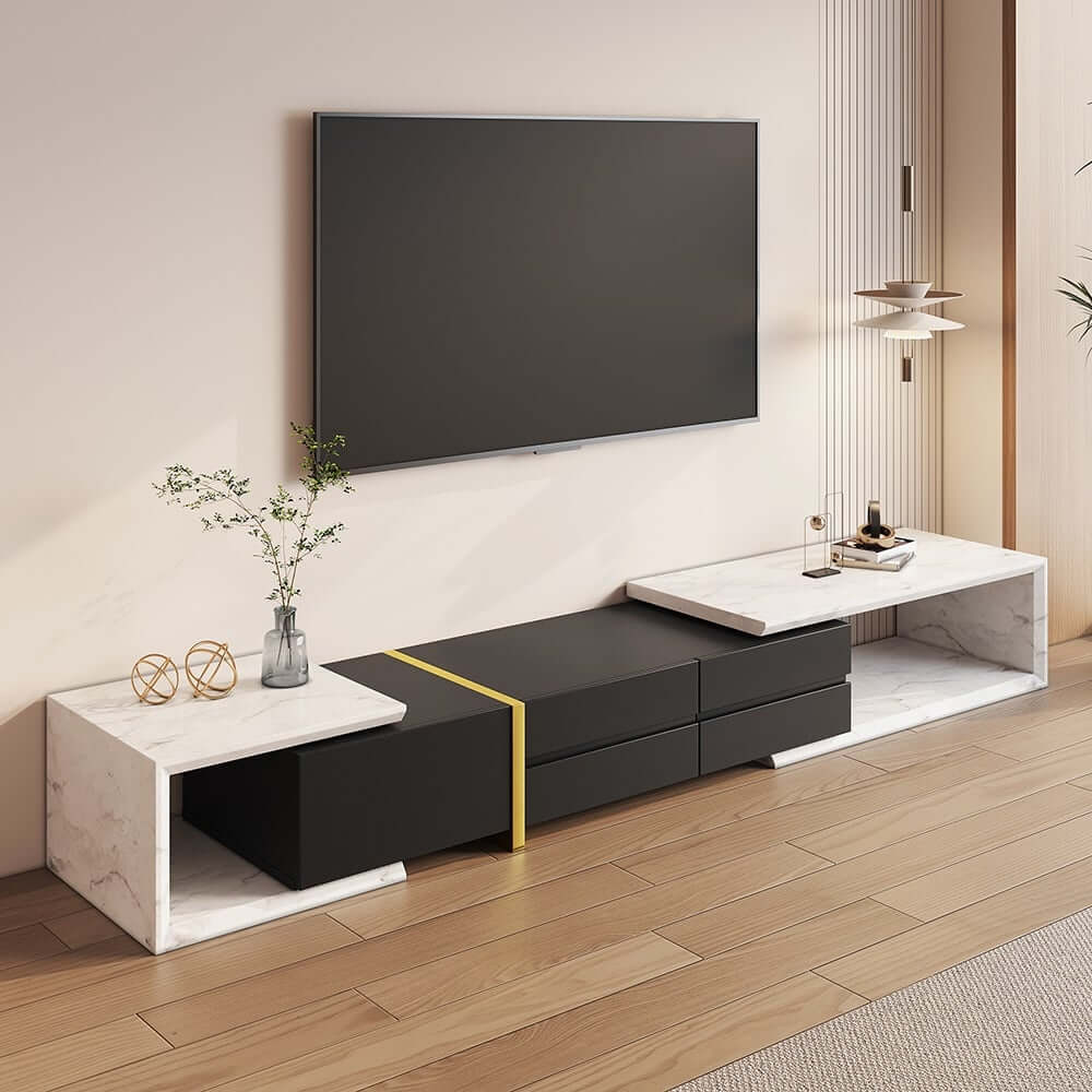 Modern Freestanding TV Stand With Drawers - Stainless Steel