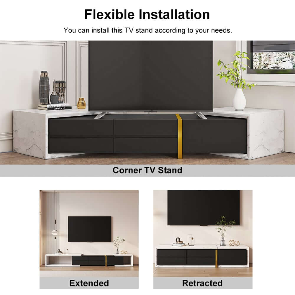 Modern Freestanding TV Stand With Drawers - Stainless Steel