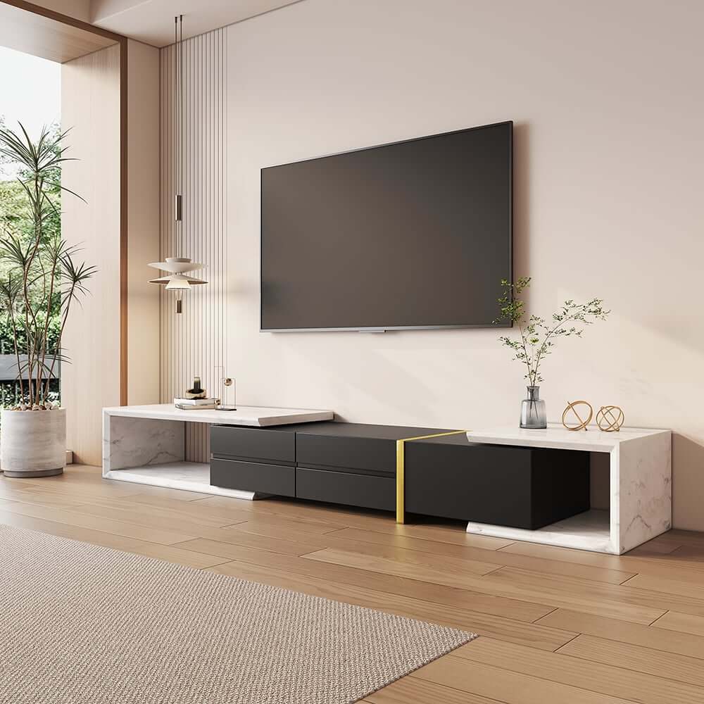 Modern Freestanding TV Stand With Drawers - Stainless Steel Main Product Image