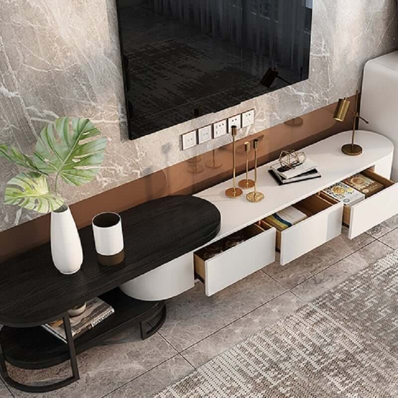 Modern Freestanding TV Stand With Drawers - White & Black