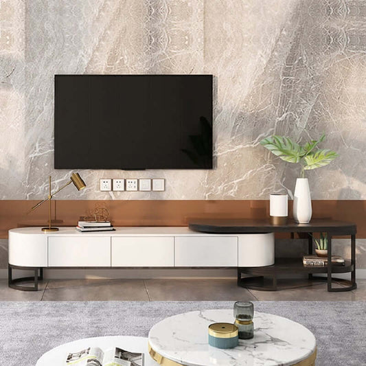 Modern Freestanding TV Stand With Drawers - White & Black