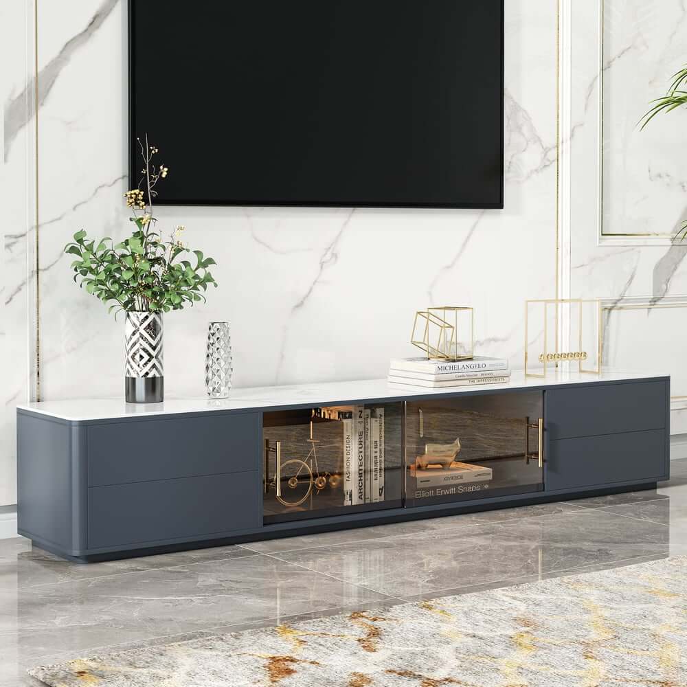 Modern Freestanding TV Stand With Sintered Stone Top