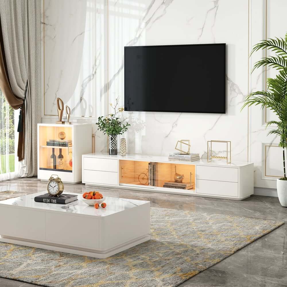 Modern Freestanding TV Stand With Sintered Stone Top