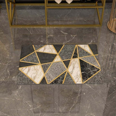 Modern Geometric Bath Rug with Abstract Multi-Color Design