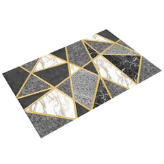 Modern Geometric Bath Rug with Abstract Multi-Color Design