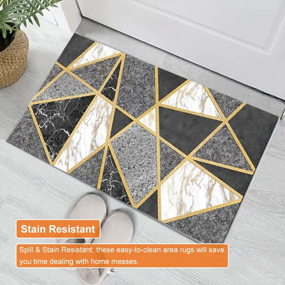 Modern Geometric Bath Rug with Abstract Multi-Color Design