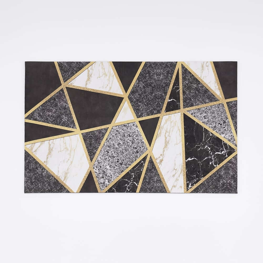 Modern Geometric Bath Rug with Abstract Multi-Color Design