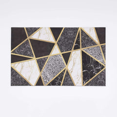 Modern Geometric Bath Rug with Abstract Multi-Color Design