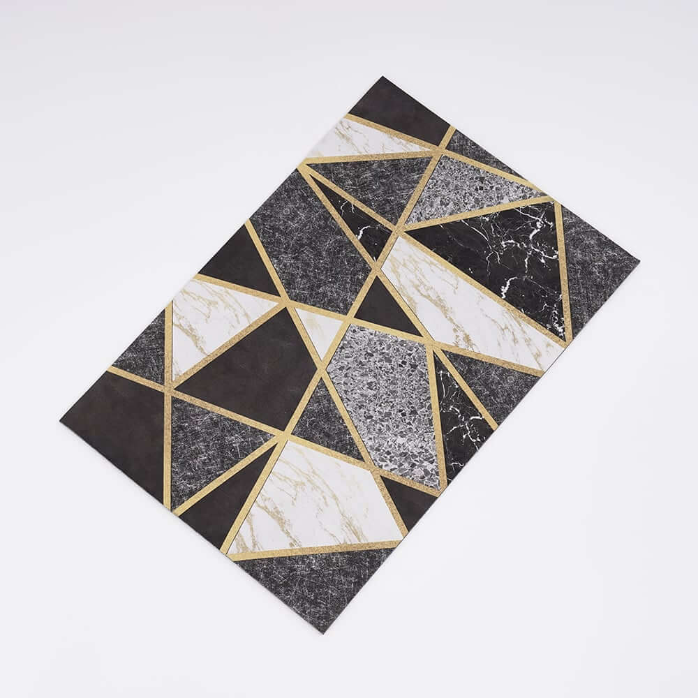 Modern Geometric Bath Rug with Abstract Multi-Color Design