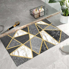 Modern Geometric Bath Rug with Abstract Multi-Color Design