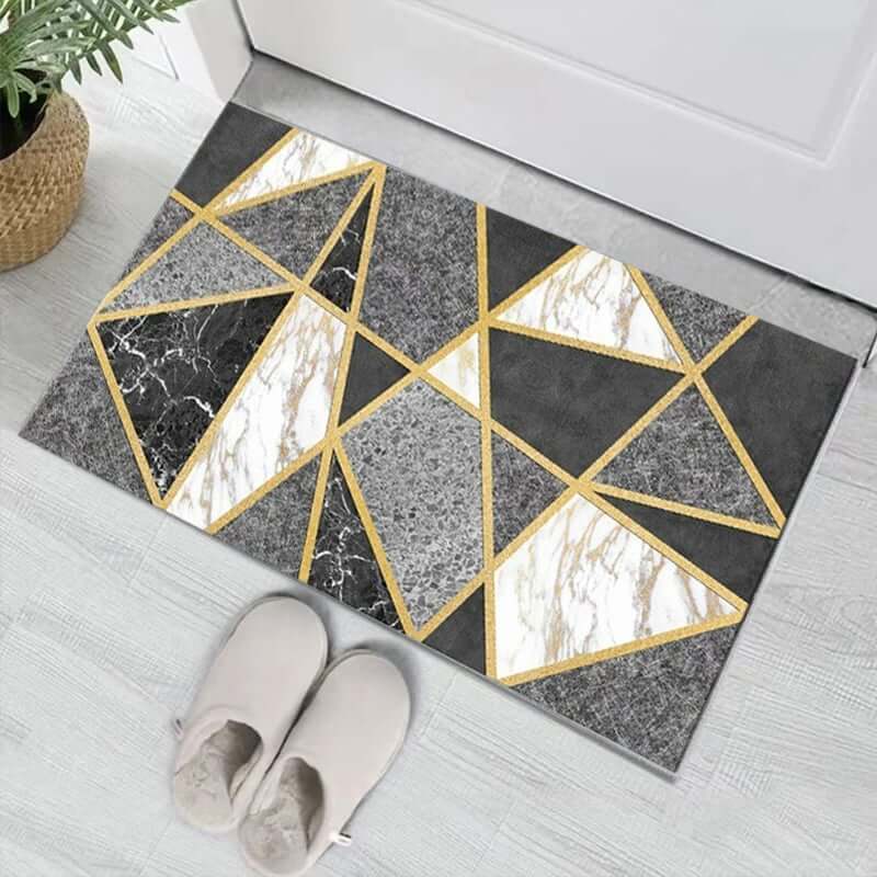 Modern Geometric Bath Rug with Abstract Multi-Color Design