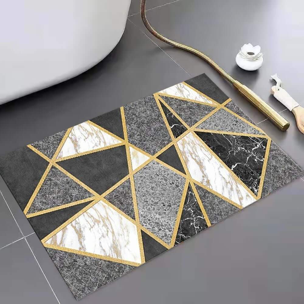 Modern Geometric Bath Rug with Abstract Multi-Color Design Main Product Image