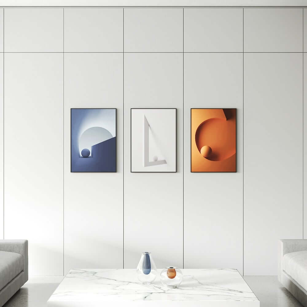 Modern Geometric Canvas Wall Art Set with Frame – Blue & Orange