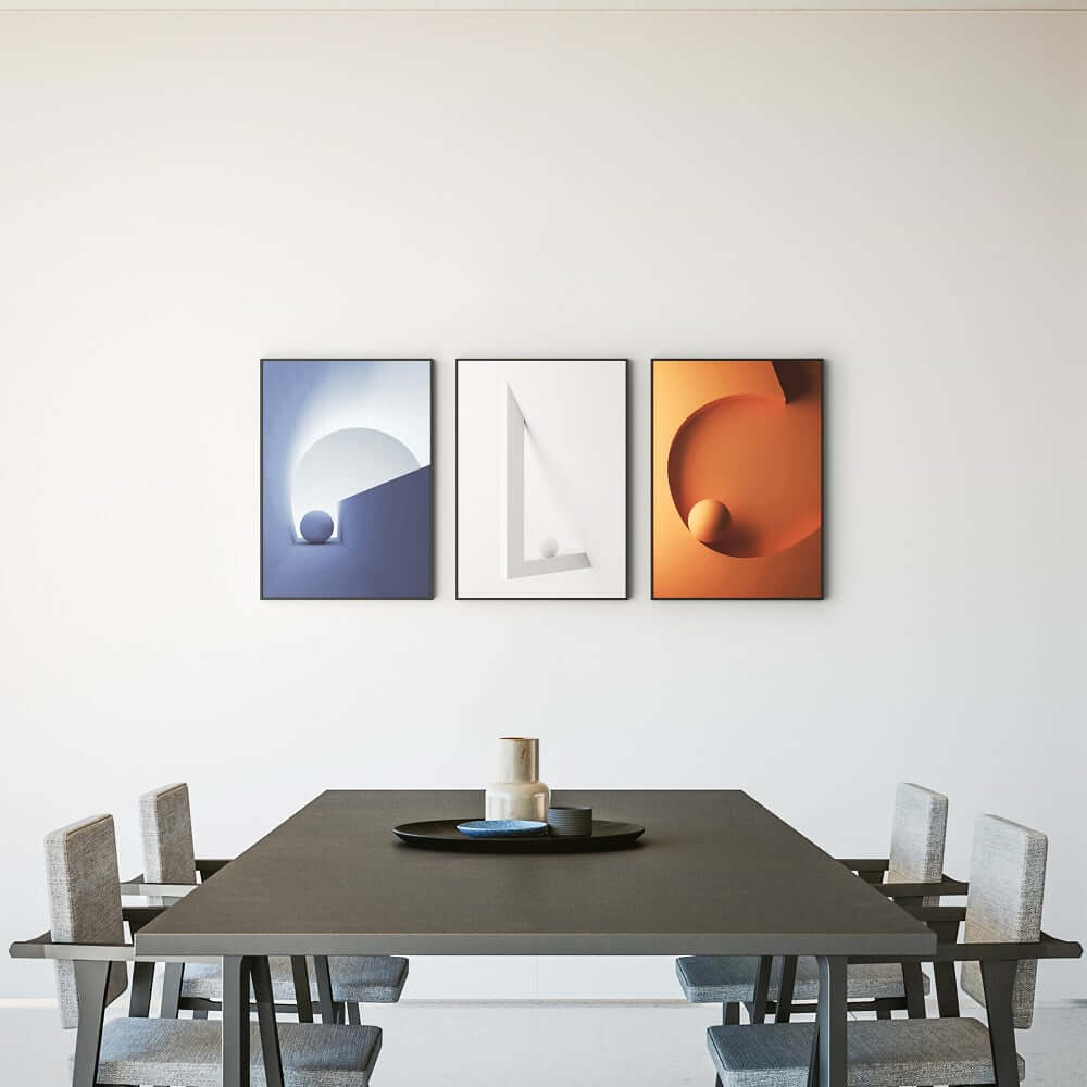 Modern Geometric Canvas Wall Art Set with Frame – Blue & Orange