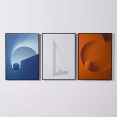 Modern Geometric Canvas Wall Art Set with Frame – Blue & Orange