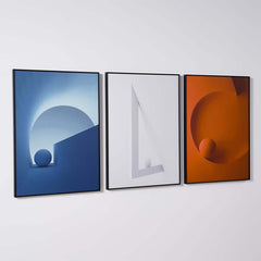Modern Geometric Canvas Wall Art Set with Frame – Blue & Orange